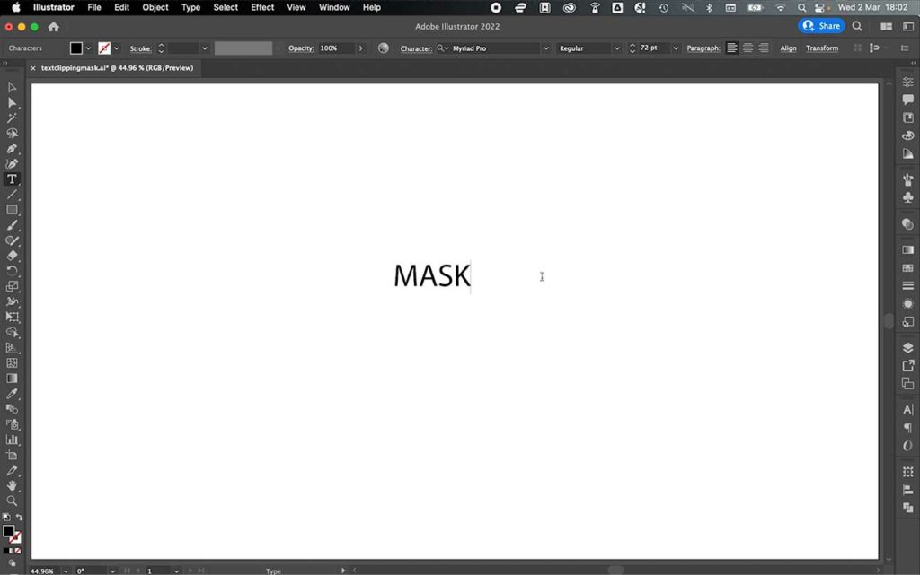 Step 2 - Click on the canvas and type out the text you want to become your mask.